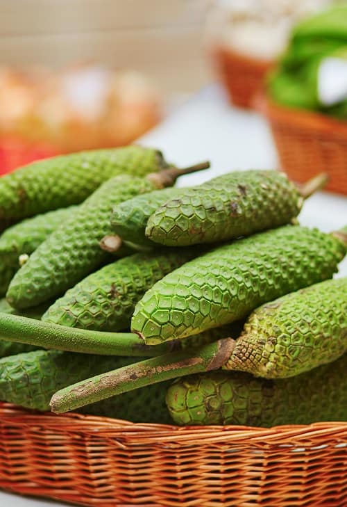 Delicious, ripe exotic fruit of monstera deliciosa on traditional farmer market in Funchal