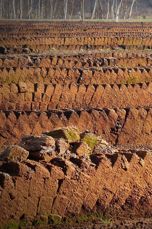 Photo showing the harvesting of peat.
